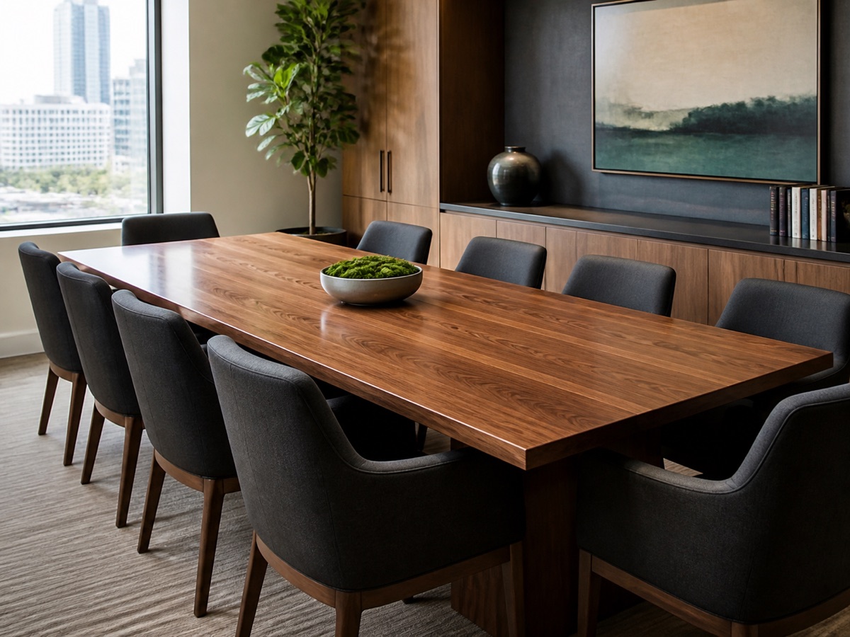 Workspace inspiration showing a meeting table and office chairs